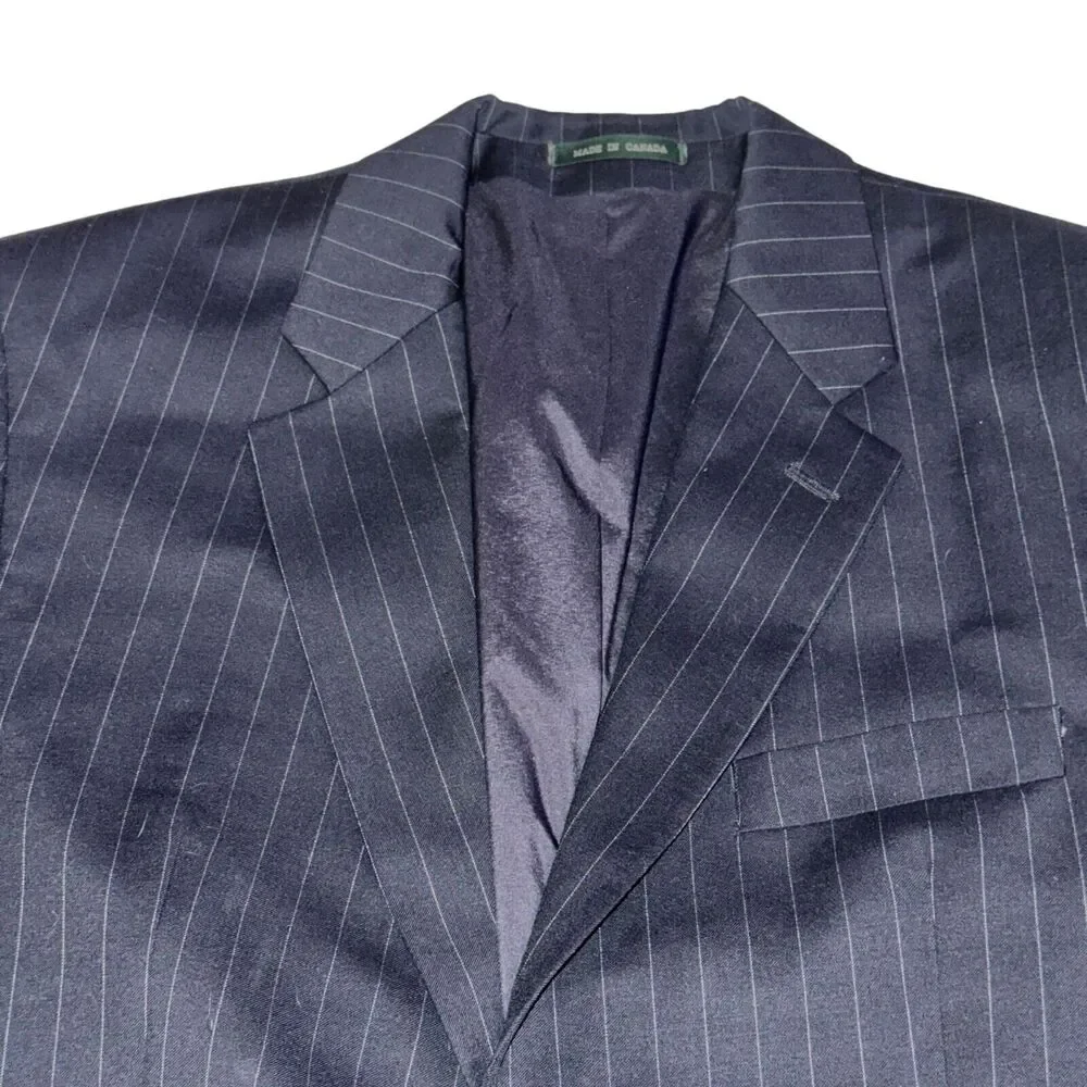Lauren Ralph Lauren Blazer Men's Size 40S Navy Blue Pinstripe Pockets 100% Wool